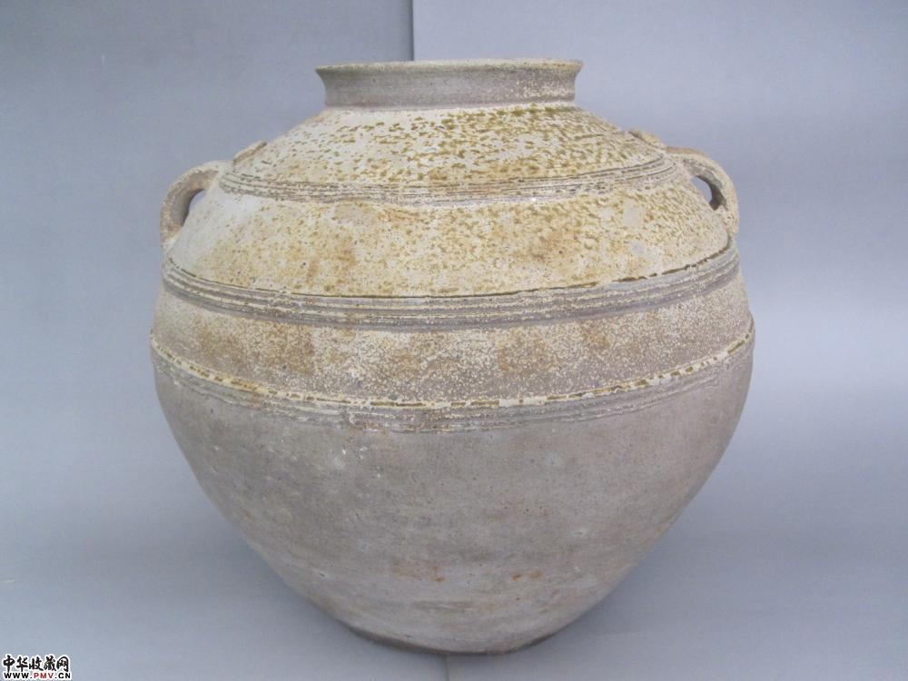 精品汉代青釉高领玄纹双耳大瓿《已售》 精品汉代青釉高领玄纹双耳大瓿《已售》