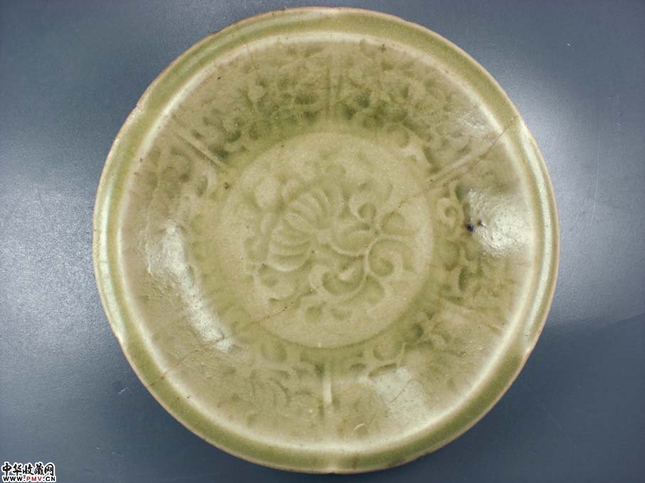 北宋耀州印花出筋卧足花口洗