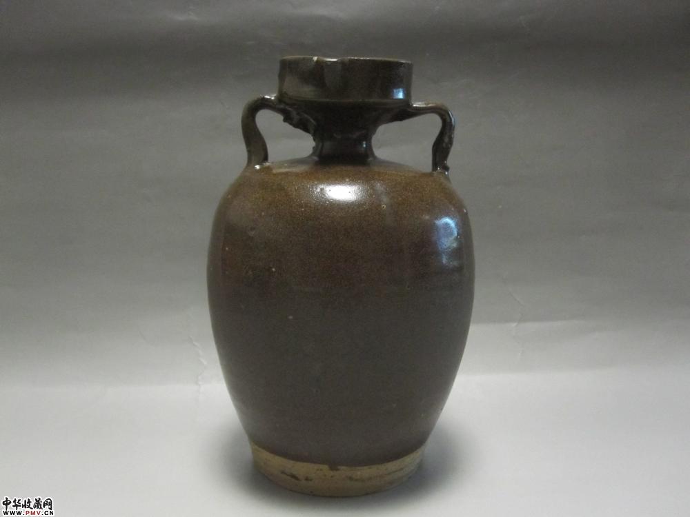 金元磁州窑系茶叶沫釉双系盘口瓶 《已售》 金元磁州窑系茶叶沫釉双系盘口瓶 《已售》