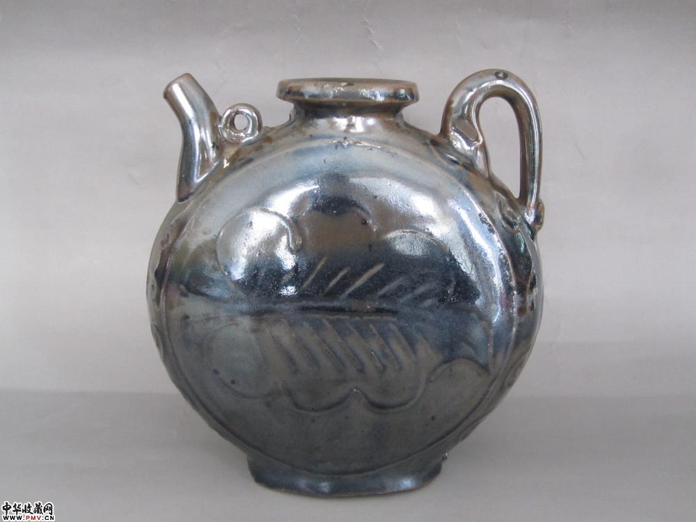 元代磁州窑窑变釉印花扁形执壶《已售》