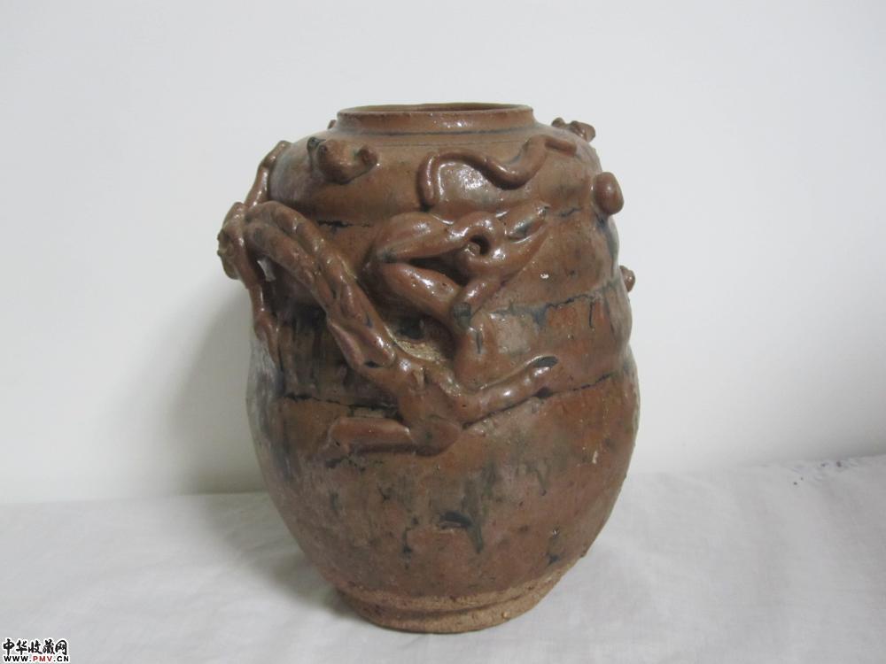 宋代窑变釉高浮雕龙罐