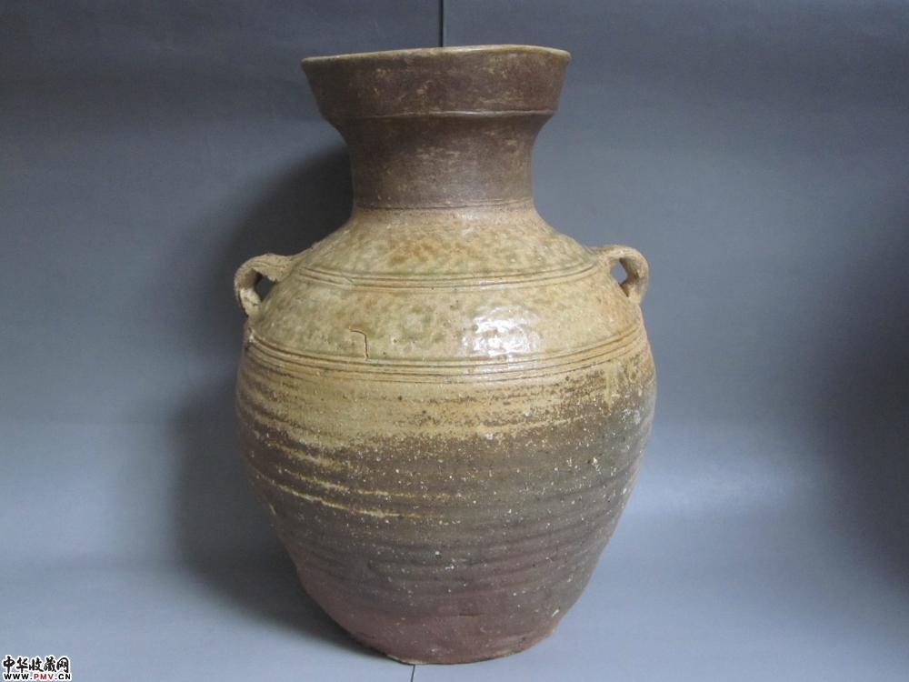 汉青釉玄纹双系盘口壶《1》《已售》