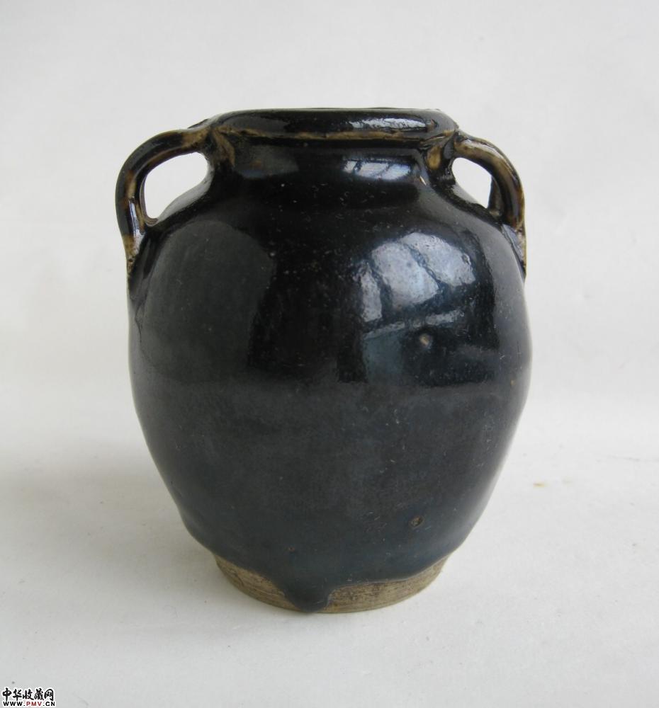明晚清初黑釉窑变双耳罐