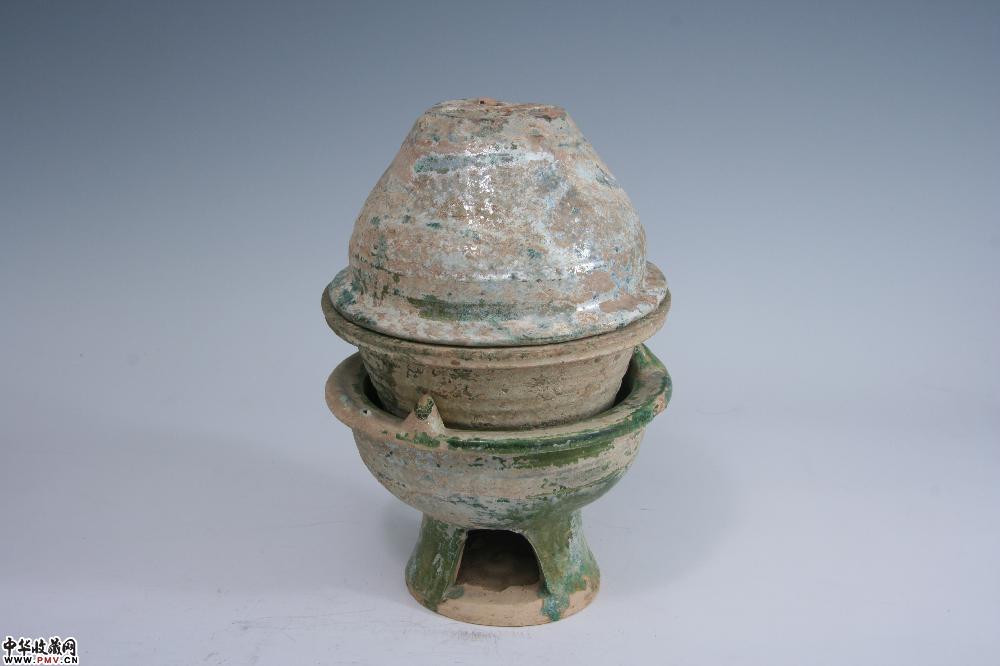 汉绿釉蒸煮器