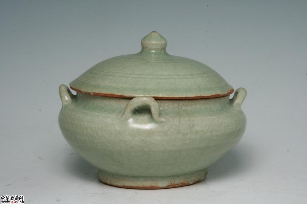 元末明初龙泉窑青釉四系盖罐