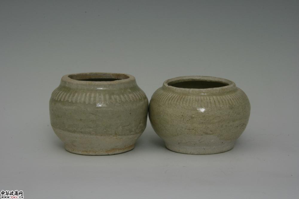 元青白釉印花小罐（一对）