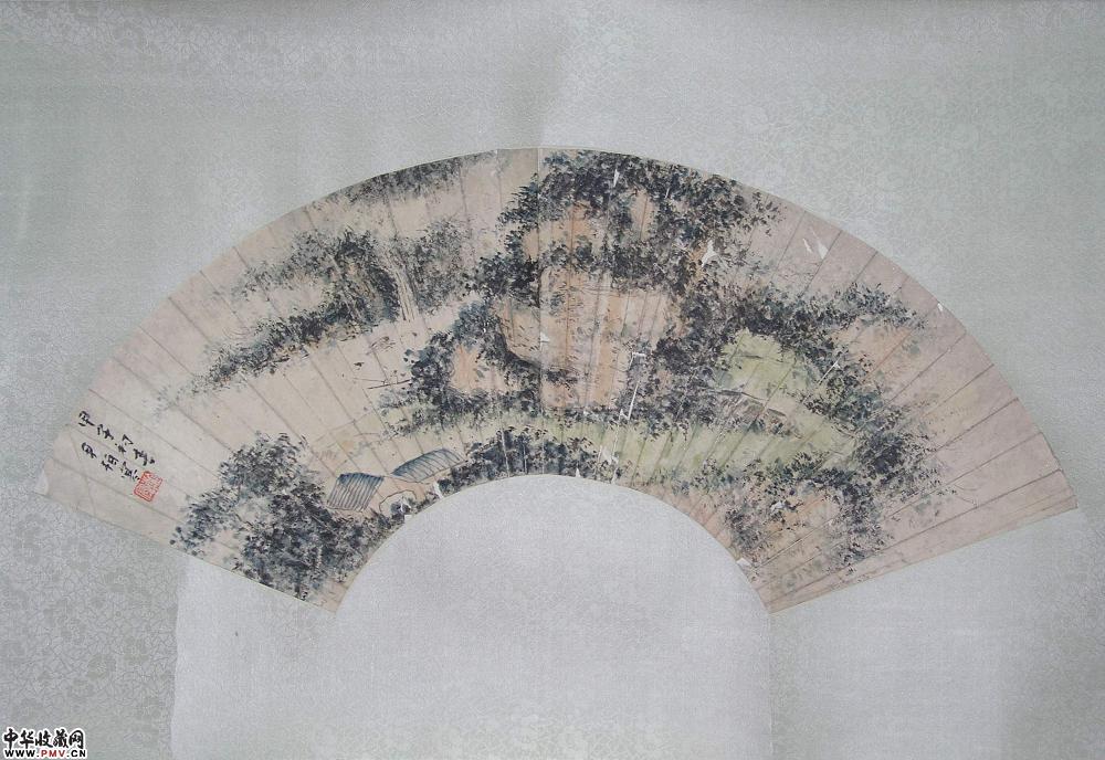 近代 尹同愈 山水人物扇面