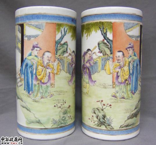 清-民 粉彩人物花插