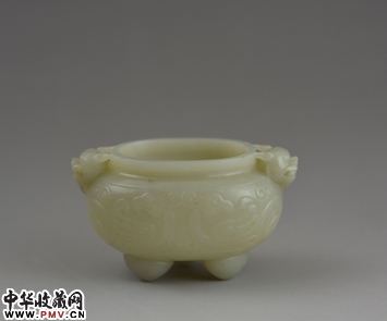 清代 白玉三足水呈