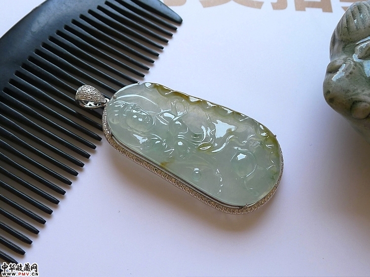 缅甸A货翡翠好种黄加绿冰种观音吊坠