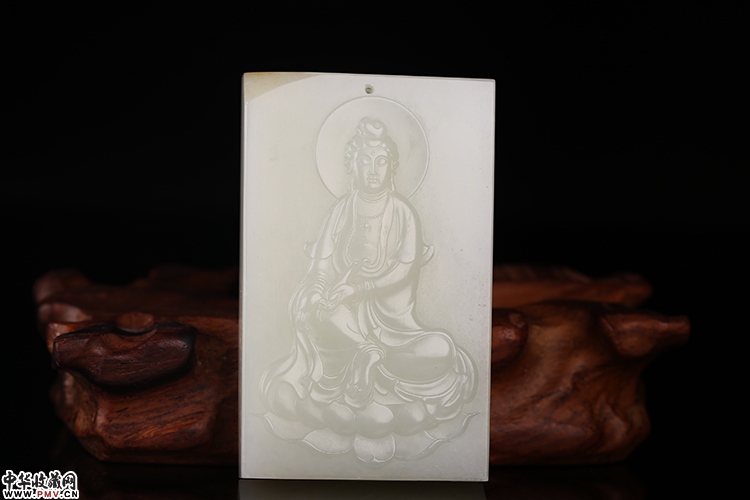 新疆省级玉雕大师陈红湖作品 和田玉白玉挂件 观音68克