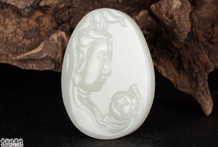 和田玉白玉 45g 侧脸观音玉牌 质地细润 油性佳