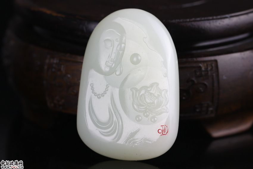 省级玉雕大师陈曙明作品 和田玉籽料羊脂玉观音挂件 51克