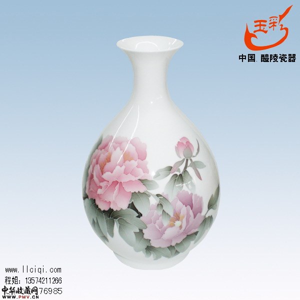 牡丹玉壶春釉下五彩花瓶