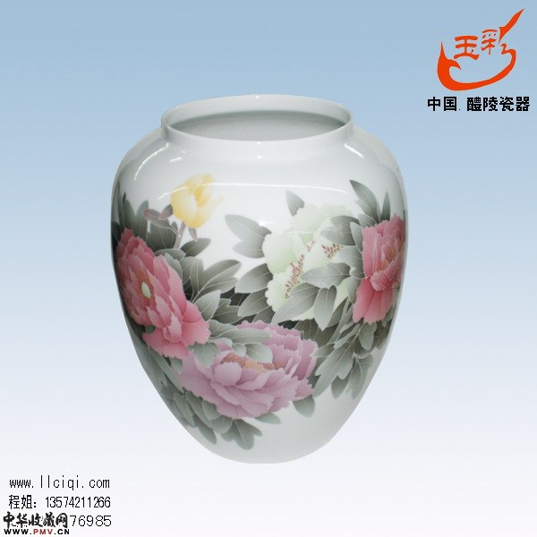 牡丹莲子缸，釉下五彩花瓶