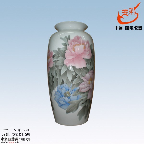 富贵瓶牡丹釉下五彩花瓶H50CM