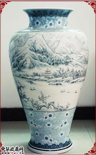 江天暮雪，潇湘八景花瓶，陈列于人民大会堂