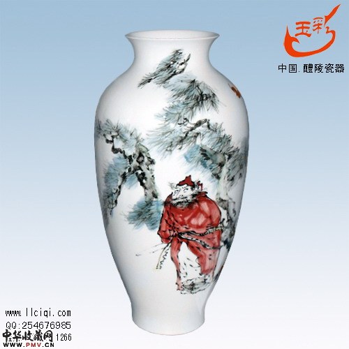 作品：李魁，H55CM，釉下五彩手绘作品花瓶