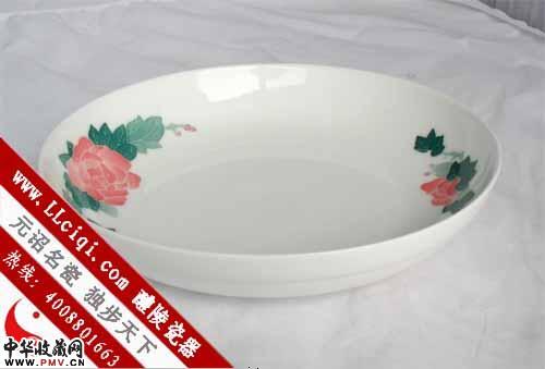 红芙蓉7寸浅碗，醴陵陶瓷碗，釉下五彩手绘