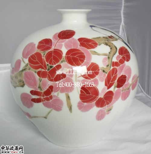 彭玲作品：红叶小鸟瓷坛，中国陶瓷艺术大师作品收藏  赞