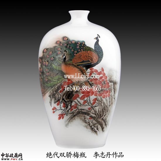 绝代双骄梅瓶 李志丹作品，醴陵釉下五彩瓷作品
