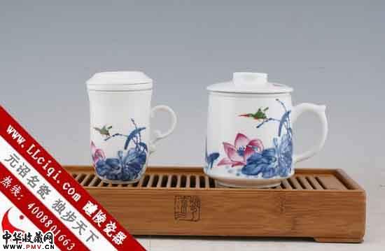 大程瓷器十里荷香情侣杯,醴陵釉下五彩情侣对杯，情侣水杯，情侣茶杯，情侣杯子