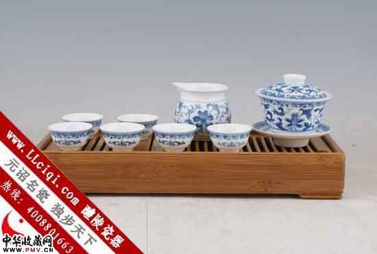 大程瓷器，青花盖碗8头功夫茶具,醴陵青花茶具，青花礼品陶瓷茶具