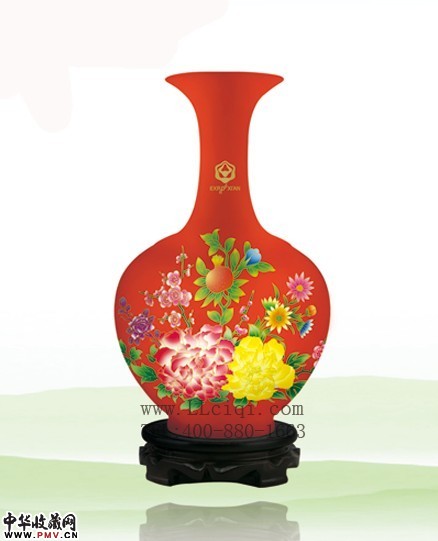 醴陵红瓷牡丹赏瓶，中国醴陵红瓷，西安世园会醴陵红瓷花瓶