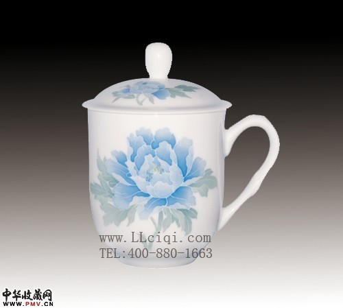西安釉下五彩瓷杯蓝牡丹，西安世园会釉下五彩瓷杯价格198元，陕西西安世园会釉下五彩瓷杯