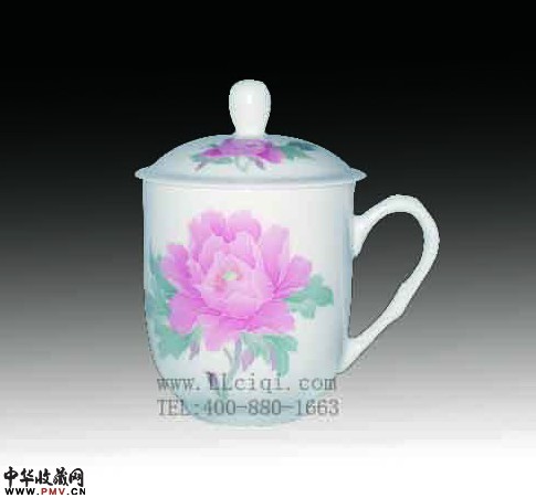 西安世园会茶杯，西安釉下五彩茶杯红牡丹，西安礼品茶杯，西安世园会手绘茶杯，西安茶杯