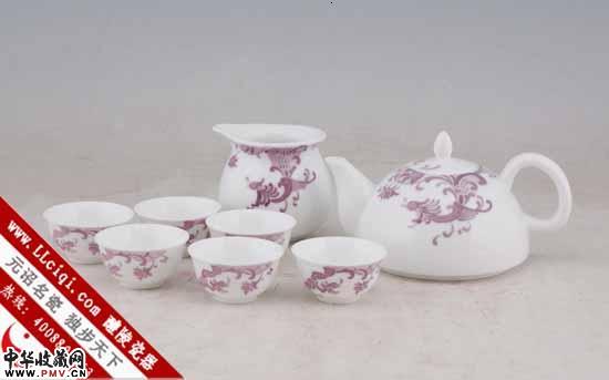 凤凰锥形8头功夫茶具,醴陵釉下五彩陶瓷茶具，礼品茶具