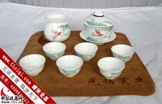 醴陵釉下五彩新品茶具：福禄花盖碗8头功夫茶具，陶瓷手绘茶具，礼品陶瓷茶具