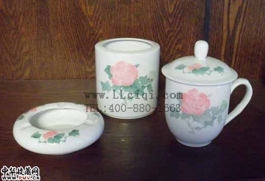 大号三头办公套具,芙蓉花开三件套，陶瓷礼品文具，办公礼品