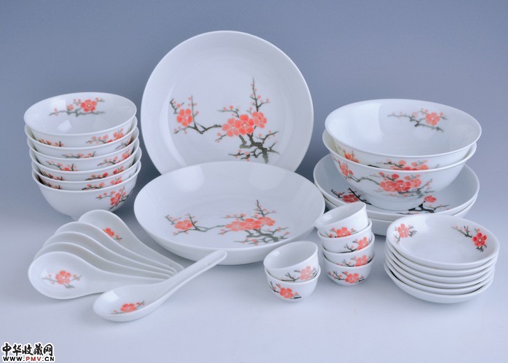 买套好餐具过中秋节：促销：30头梅花餐具，30头餐具，三十头餐具，釉下五彩餐具，釉下彩手绘餐具