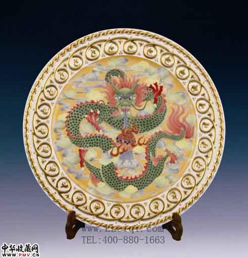 龙腾盛世挂盘，红官窑礼品盘，手绘陶瓷盘