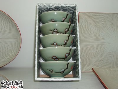 疏影暗香手绘白瓷五件套碗-炻瓷餐具,工艺: 釉下彩