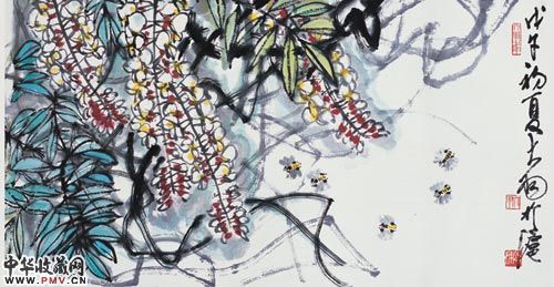 《珠藤蜜蜂》 1978年作，纸本设色