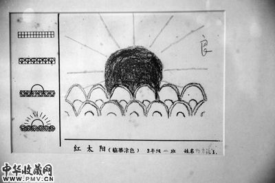 方力钧小学三年级的蜡笔画只得了“良”