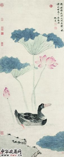 沈周的《莲塘浴凫图》