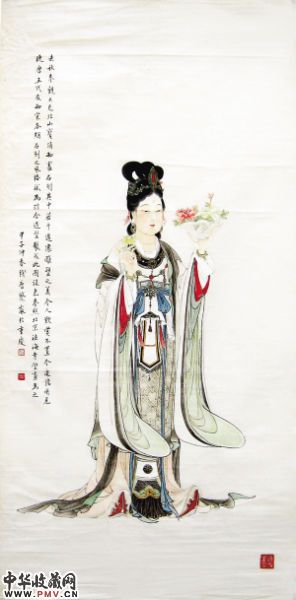 蔡岚画作《天女散花》。