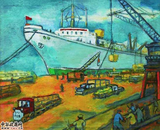 关良《上海港》