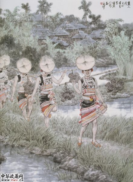 苗再新国画作品《丽人行》