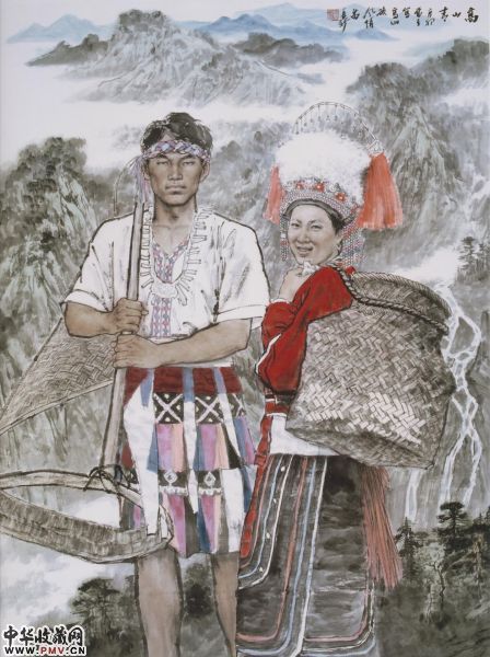 苗再新国画作品《高山青》