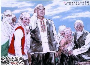 《民族之光》系列作品描绘出回族、景颇族等56个民族的生活场景。