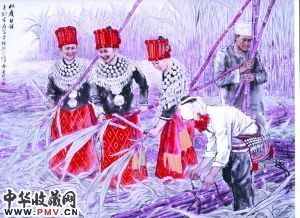 《民族之光》系列作品描绘出回族、景颇族等56个民族的生活场景。