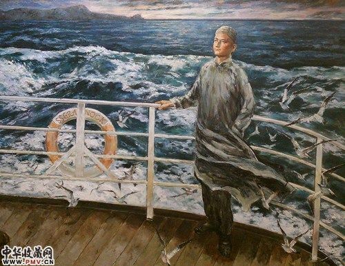 王鑫生意象油画《孙中山――夏威夷曙光》讲述少年孙中山到夏威夷的故事。(美国《美中信使报》)