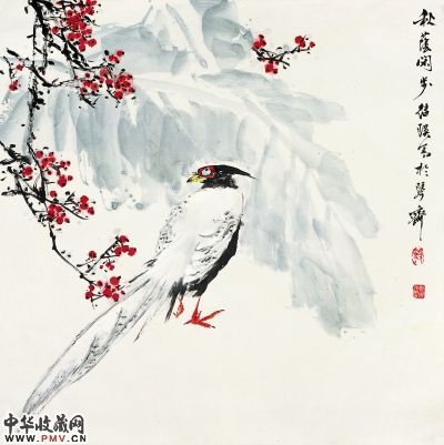 芭蕉白鹇(国画)，67厘米×67厘米  刘继瑛