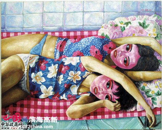 “Since1996当代艺术藏品展”作品：奉家丽 《闺阁・姐妹》 创作年份：1996年 布面油画 104厘米×130厘米 　