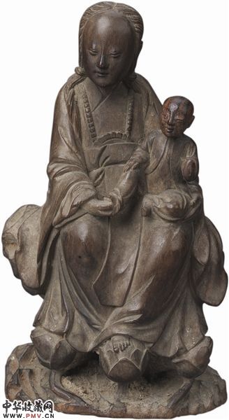 明代 黄花梨圆雕送子观音像