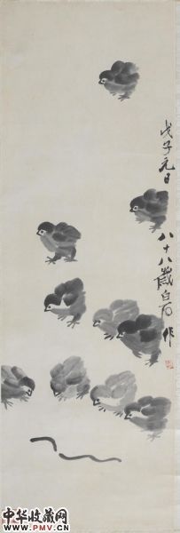 齐白石《小鸡觅食》